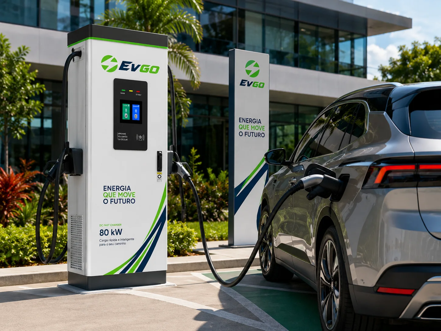Carro elétrico carregando em estação EVGO